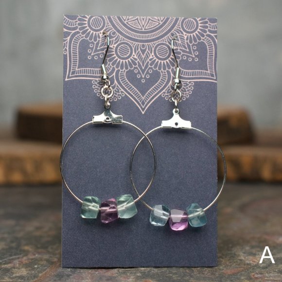Fluorite Faceted Rondelle Hoop Earrings - Choose the pair you want - Picture 2 of 6